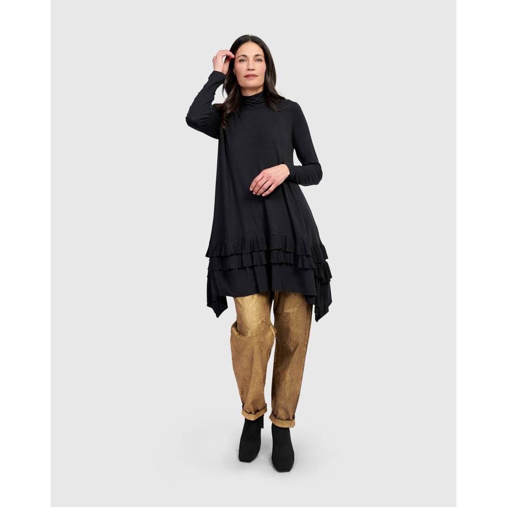 Alembika NWT Urban Softie Ruffle Tunic Black Mock Neck Tiered Top Lagenlook- M